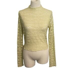 BP Lace Top Pullover Sheer Lime‎ Green Size Medium Y2K Mesh Fairy Whimsygoth